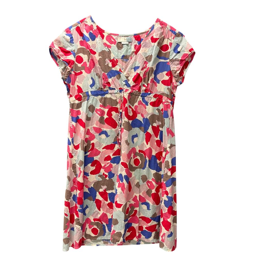 Boden Dress Womens 10 Abstract Floral Midi‎ V-Neck Colorful Cotton Empire Waist